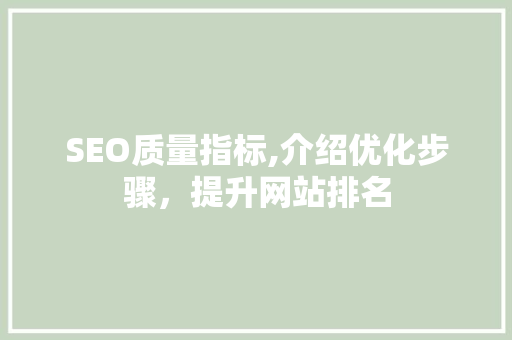 SEO质量指标,介绍优化步骤，提升网站排名