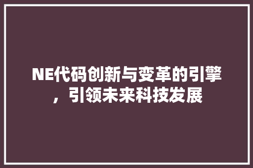NE代码创新与变革的引擎，引领未来科技发展