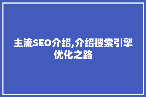 主流SEO介绍,介绍搜索引擎优化之路