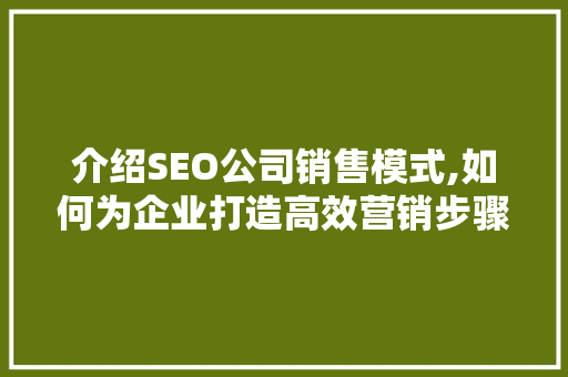 介绍SEO公司销售模式,如何为企业打造高效营销步骤