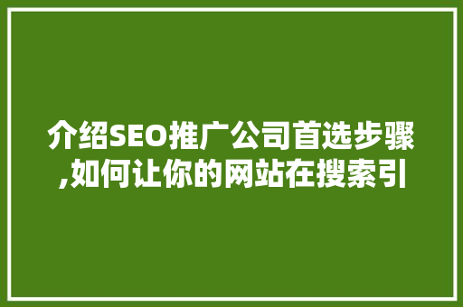 介绍SEO推广公司首选步骤,如何让你的网站在搜索引擎中脱颖而出