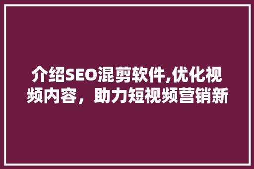 介绍SEO混剪软件,优化视频内容，助力短视频营销新趋势