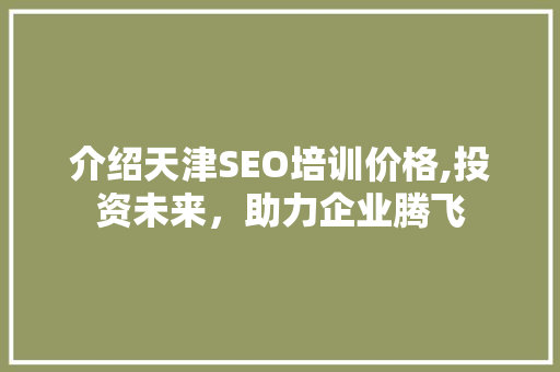 介绍天津SEO培训价格,投资未来，助力企业腾飞