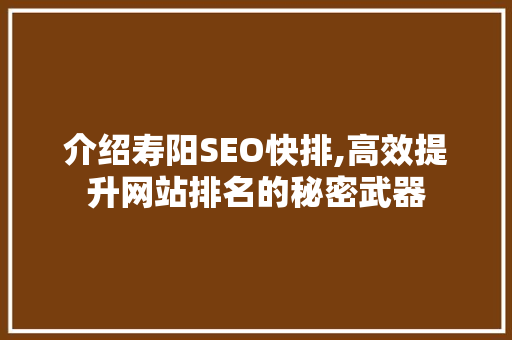 介绍寿阳SEO快排,高效提升网站排名的秘密武器
