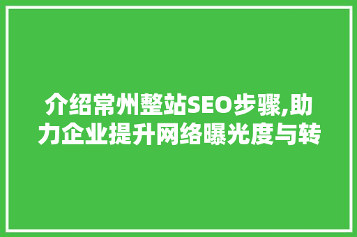 介绍常州整站SEO步骤,助力企业提升网络曝光度与转化率