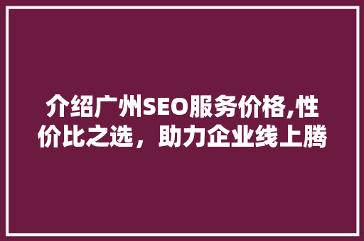 介绍广州SEO服务价格,性价比之选，助力企业线上腾飞