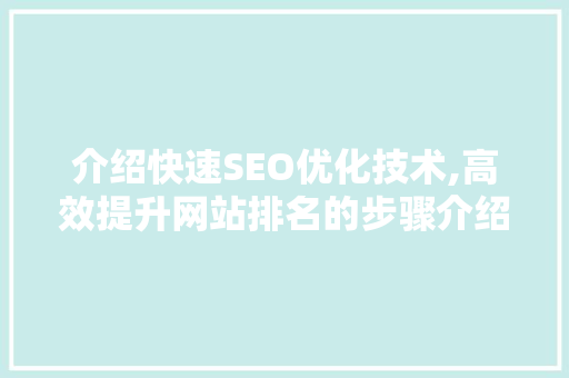 介绍快速SEO优化技术,高效提升网站排名的步骤介绍