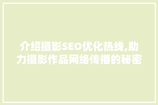 介绍摄影SEO优化热线,助力摄影作品网络传播的秘密武器