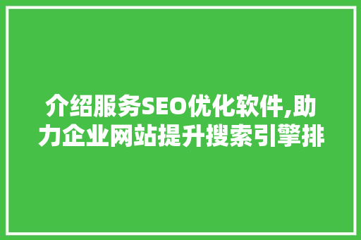 介绍服务SEO优化软件,助力企业网站提升搜索引擎排名之路