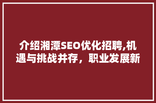 介绍湘潭SEO优化招聘,机遇与挑战并存，职业发展新起点