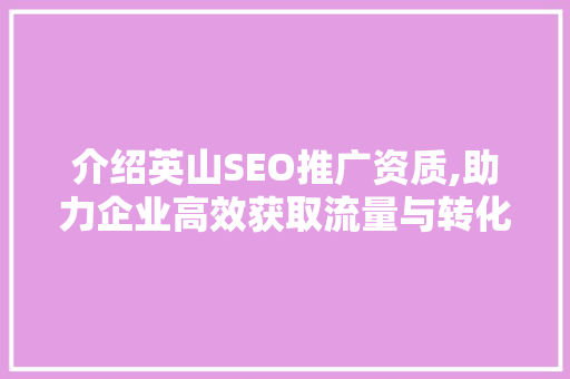 介绍英山SEO推广资质,助力企业高效获取流量与转化