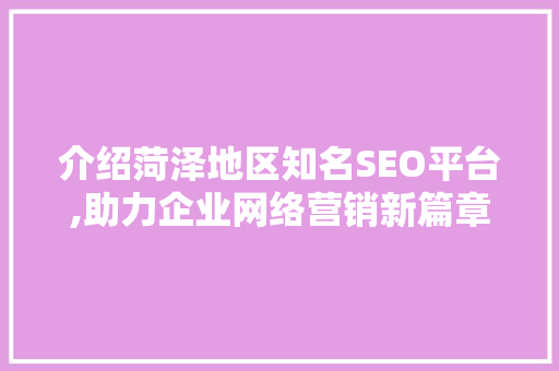 介绍菏泽地区知名SEO平台,助力企业网络营销新篇章