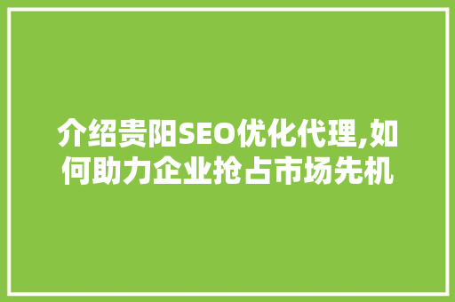 介绍贵阳SEO优化代理,如何助力企业抢占市场先机