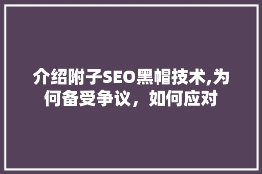 介绍附子SEO黑帽技术,为何备受争议，如何应对