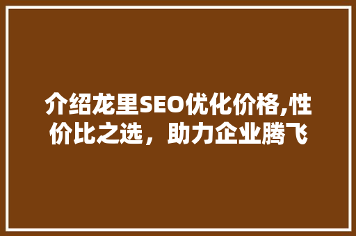介绍龙里SEO优化价格,性价比之选，助力企业腾飞