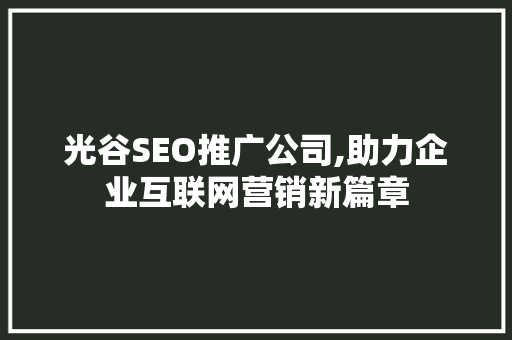 光谷SEO推广公司,助力企业互联网营销新篇章