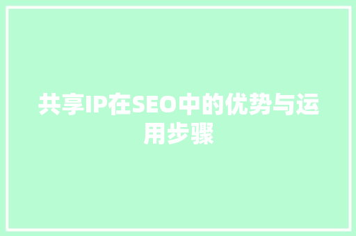 共享IP在SEO中的优势与运用步骤