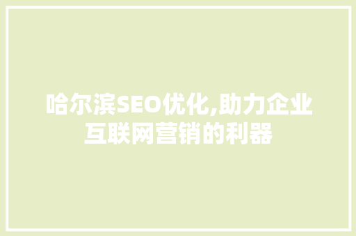 哈尔滨SEO优化,助力企业互联网营销的利器  第1张