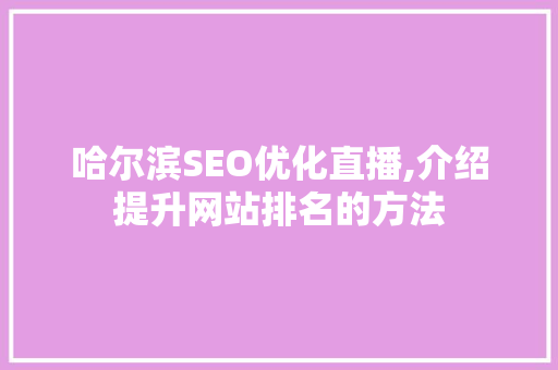 哈尔滨SEO优化直播,介绍提升网站排名的方法