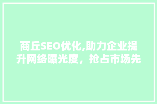 商丘SEO优化,助力企业提升网络曝光度，抢占市场先机