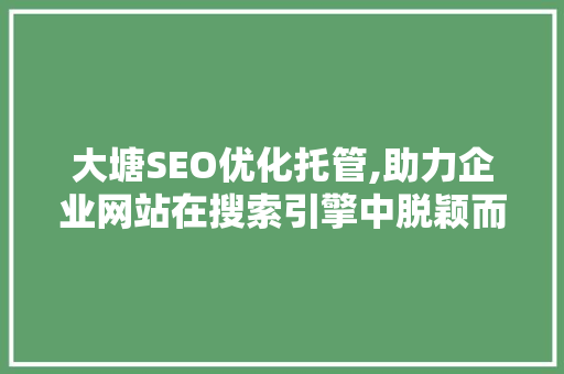大塘SEO优化托管,助力企业网站在搜索引擎中脱颖而出