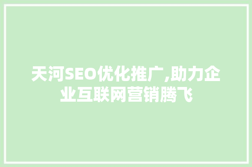 天河SEO优化推广,助力企业互联网营销腾飞