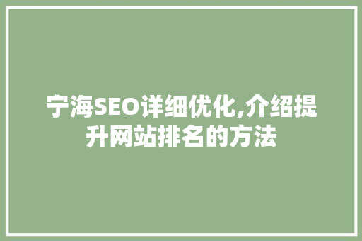 宁海SEO详细优化,介绍提升网站排名的方法