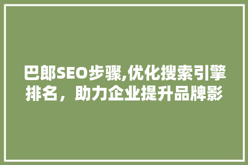 巴郎SEO步骤,优化搜索引擎排名，助力企业提升品牌影响力