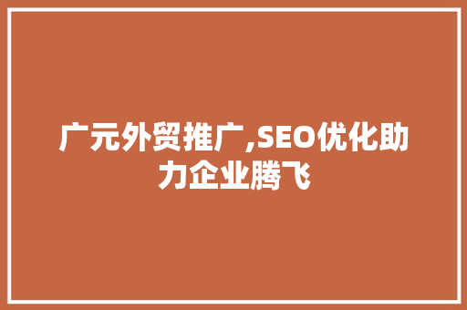 广元外贸推广,SEO优化助力企业腾飞