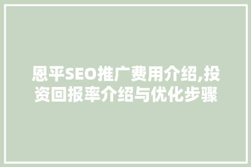 恩平SEO推广费用介绍,投资回报率介绍与优化步骤