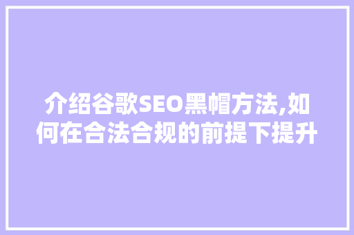 介绍谷歌SEO黑帽方法,如何在合法合规的前提下提升网站排名