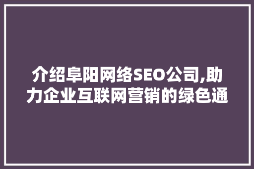 介绍阜阳网络SEO公司,助力企业互联网营销的绿色通道