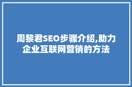 周黎君SEO步骤介绍,助力企业互联网营销的方法
