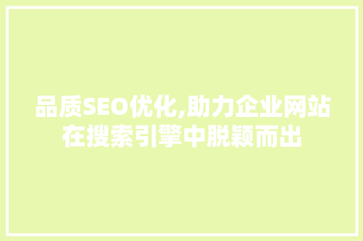 品质SEO优化,助力企业网站在搜索引擎中脱颖而出