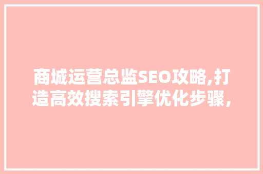 商城运营总监SEO攻略,打造高效搜索引擎优化步骤，助力电商腾飞
