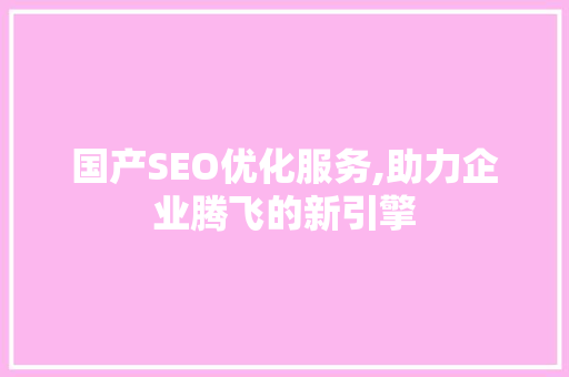 国产SEO优化服务,助力企业腾飞的新引擎