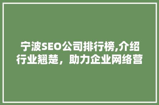宁波SEO公司排行榜,介绍行业翘楚，助力企业网络营销腾飞
