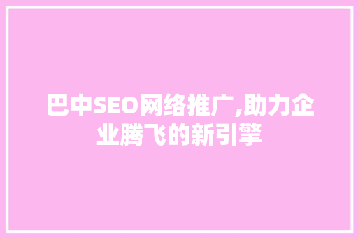 巴中SEO网络推广,助力企业腾飞的新引擎
