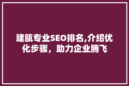 建瓯专业SEO排名,介绍优化步骤，助力企业腾飞