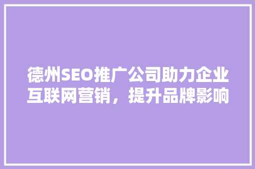 德州SEO推广公司助力企业互联网营销，提升品牌影响力
