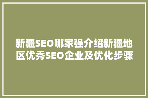 新疆SEO哪家强介绍新疆地区优秀SEO企业及优化步骤