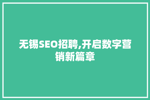 无锡SEO招聘,开启数字营销新篇章