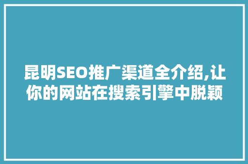 昆明SEO推广渠道全介绍,让你的网站在搜索引擎中脱颖而出