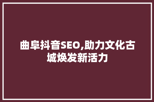 曲阜抖音SEO,助力文化古城焕发新活力  第1张