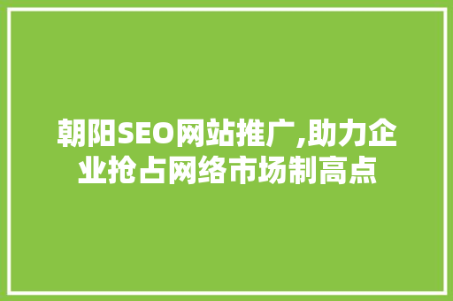 朝阳SEO网站推广,助力企业抢占网络市场制高点