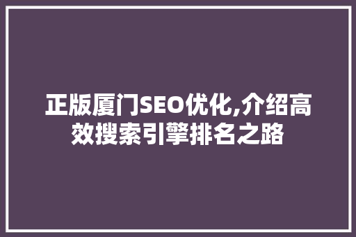正版厦门SEO优化,介绍高效搜索引擎排名之路