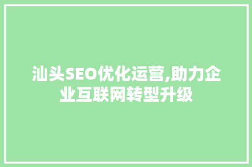 汕头SEO优化运营,助力企业互联网转型升级