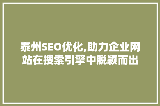 泰州SEO优化,助力企业网站在搜索引擎中脱颖而出