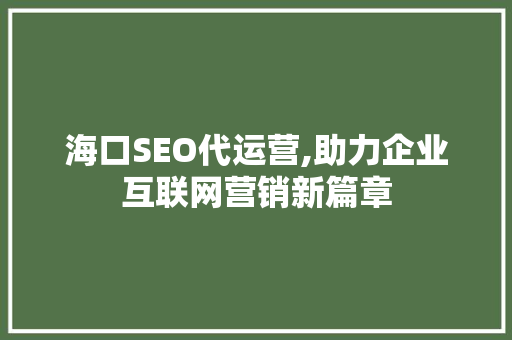 海口SEO代运营,助力企业互联网营销新篇章