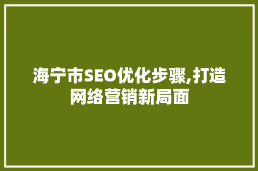 海宁市SEO优化步骤,打造网络营销新局面